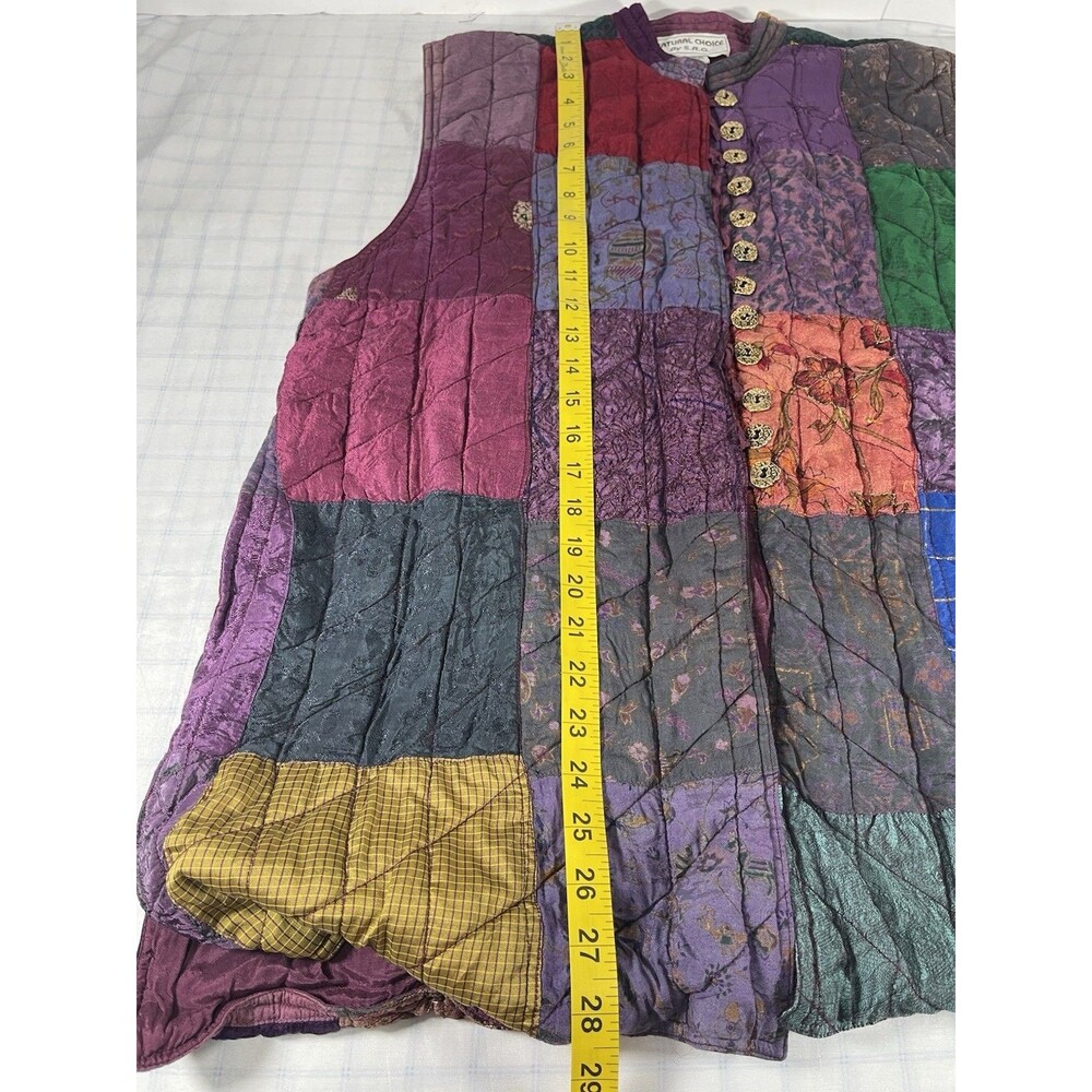 VTG Natural Choice by S.R.G. Quilted Patchwork Vest L Rayon Boho Gypsy India L - Picture 4 of 10